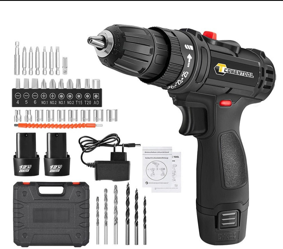 Conentool 12V Electric Screwdriver Set Cordless Drill Battery 1500mah Rechargeable Screwdriver Portable Home Repair Tools Kit