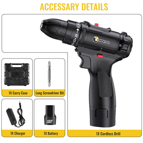 Conentool 12V Electric Screwdriver Set Cordless Drill Battery 1500mah Rechargeable Screwdriver Portable Home Repair Tools Kit