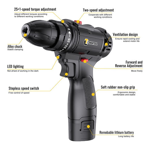 Conentool 12V Electric Screwdriver Set Cordless Drill Battery 1500mah Rechargeable Screwdriver Portable Home Repair Tools Kit