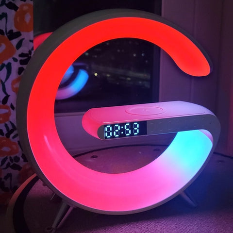 Wireless Charging Alarm Clock with 6-in-1 Functionality and Bluetooth Speaker