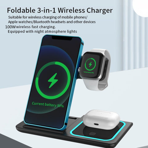 100W 3 in 1 Wireless Foldable Charger Stand