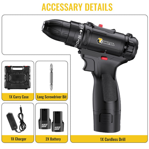 Conentool 12V Electric Screwdriver Set Cordless Drill Battery 1500mah Rechargeable Screwdriver Portable Home Repair Tools Kit